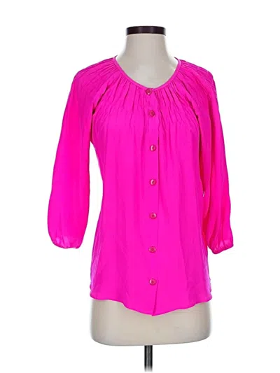 Pre-owned Tucker 3/4 Sleeve Silk Top Pink Keyhole Neckline Tops