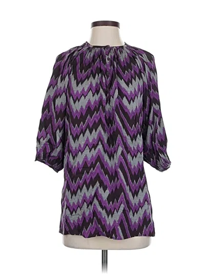Pre-owned Tucker 3/4 Sleeve Silk Top Purple Chevron/herringbone Pattern Keyhole Neckline Tops
