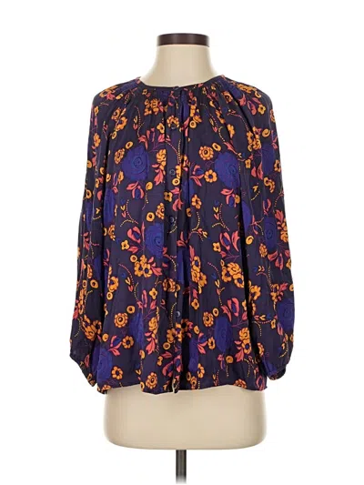 Pre-owned Tucker 3/4 Sleeve Silk Top Purple Keyhole Neckline Tops