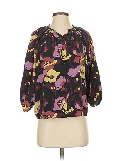 Pre-owned Tucker 3/4 Sleeve Silk Top Purple Open Neckline Tops