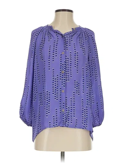 Pre-owned Tucker 3/4 Sleeve Silk Top Purple Polka Dots Pattern Keyhole Neckline Tops