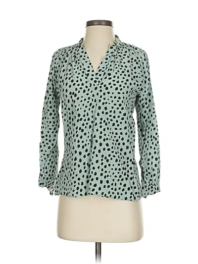 Pre-owned Tucker 3/4 Sleeve Silk Top Teal Animal Print Pattern Open Neckline Tops In Blue