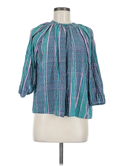 Pre-owned Tucker 3/4 Sleeve Silk Top Teal Tie Neck Tops