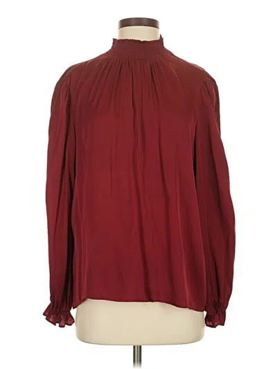 Pre-owned Tucker Long Sleeve Silk Top Burgundy High Neck Tops