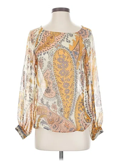 Pre-owned Tucker Long Sleeve Silk Top Gold Boatneck Tops