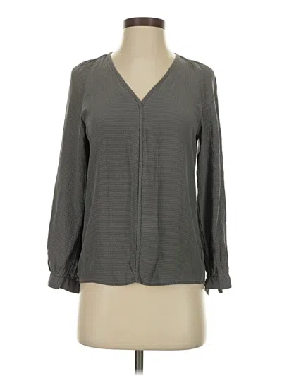 Pre-owned Tucker Long Sleeve Silk Top Gray V Neck Tops