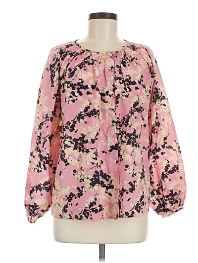 Pre-owned Tucker Long Sleeve Silk Top Pink Tie Neck Tops