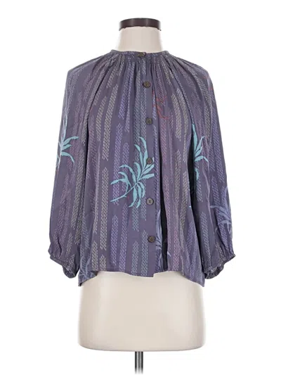 Pre-owned Tucker Long Sleeve Silk Top Purple Mock Neckline Tops