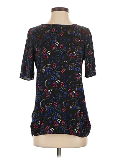 Pre-owned Tucker Short Sleeve Silk Top Black Aztec Or Tribal Print Pattern Boatneck Tops