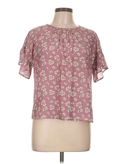 Pre-owned Tucker Short Sleeve Silk Top Pink Keyhole Neckline Tops