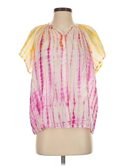 Pre-owned Tucker Short Sleeve Silk Top Pink Tie-dye Pattern Halter Neckline Tops