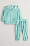 Tucker + Tate Babies'  Bow Embroidered Velour Full Zip Hoodie & Joggers Set In Green