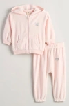 Tucker + Tate Babies'  Bow Embroidered Velour Full Zip Hoodie & Joggers Set In Pink