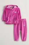 Tucker + Tate Bow Embroidered Velour Full Zip Hoodie & Joggers Set In Pink