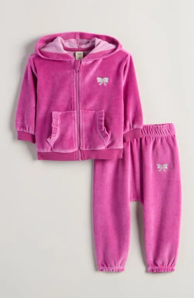 Tucker + Tate Babies'  Bow Embroidered Velour Full Zip Hoodie & Joggers Set In Pink