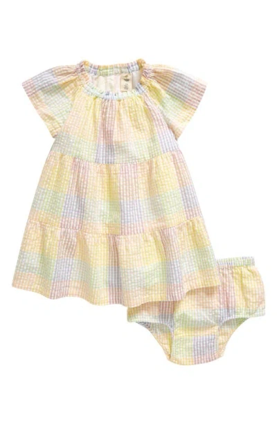 Tucker + Tate Babies' Colorblock Tiered Cotton Seersucker Dress & Bloomers In Yellow Finch Picnic Plaid