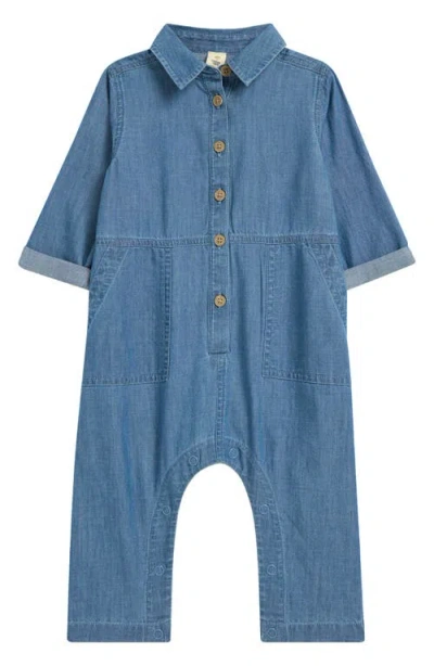 Tucker + Tate Babies'  Cotton Chambray Romper In Blue Wash