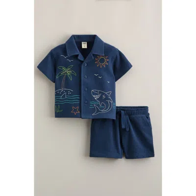 Tucker + Tate Babies'  Embroidered Knit Shirt & Shorts Set In Blue