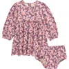 Tucker + Tate Empire Waist Dress & Bloomers Set In Pink Beauty Heart Ditsy