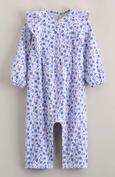 Tucker + Tate Babies'  Floral Print Ruffle Romper In Blue