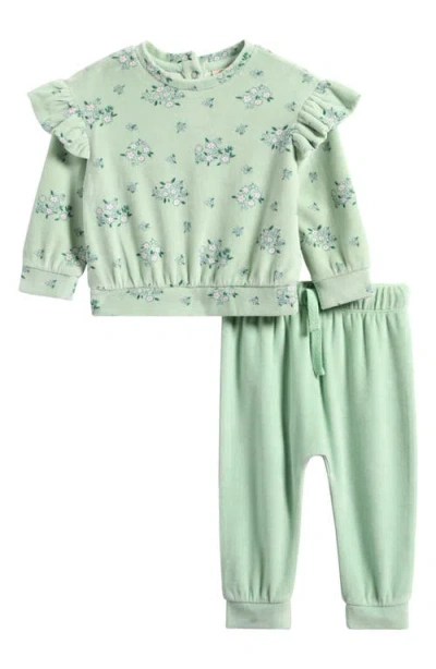Tucker + Tate Kids'  Floral Print Ruffle Top & Joggers Set In Green Naive Bouquets- Green