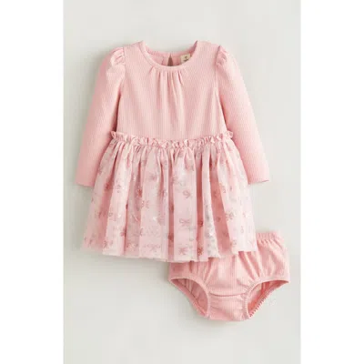 Tucker + Tate Babies'  Foil Long Sleeve Rib Tutu Party Dress With Bloomers In Pink English- Pink Western Sky