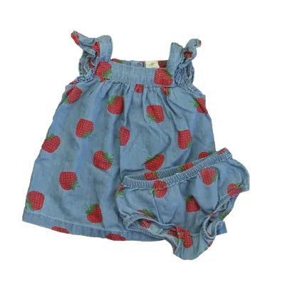 Pre-owned Tucker + Tate Kids' Girls Blue Strawberries Dress