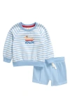 Tucker + Tate Kids'  Graphic Sweatshirt & Pintuck Shorts In Blue Placid- Blue Stripe