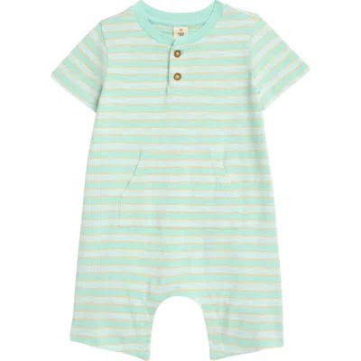 Tucker + Tate Babies'  Henley Pocket Romper In Green Yucca Kendall Stripe
