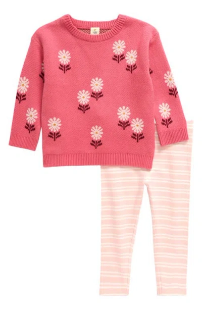 Tucker + Tate Jacquard Sweater & Pants Set In Pink Rapture Floral Stripe