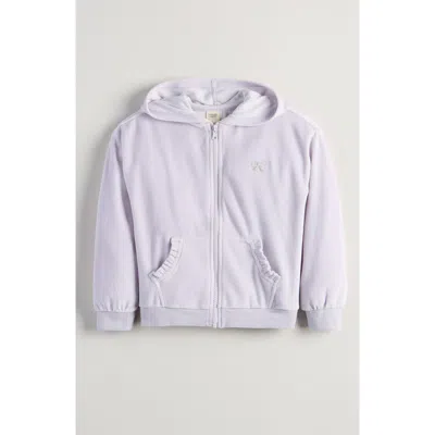 Tucker + Tate Kids' Bow Embroidered Velour Full Zip Hoodie In Purple