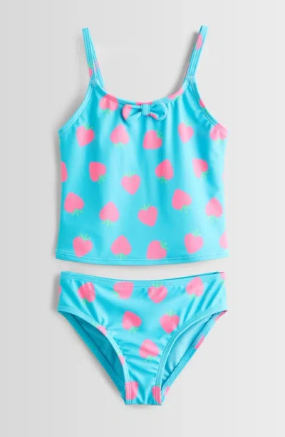 Tucker + Tate Kids' Bow Tankini Two-piece Swimsuit In Turquoise Cool Strawberry Jam