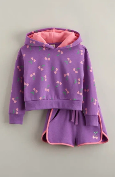 Tucker + Tate Kids' Cotton Blend Fleece Hoodie & Shorts Set In Purple