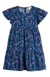 Tucker + Tate Kids' Floral Flutter Sleeve Tiered Cotton Jersey Dress In Blue Caspia Elena Floral