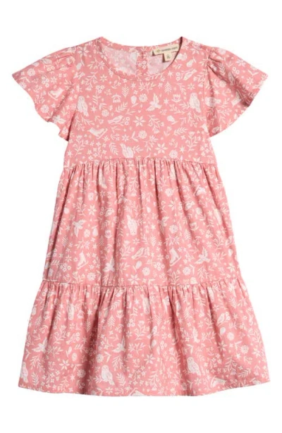 Tucker + Tate Kids' Floral Flutter Sleeve Tiered Cotton Jersey Dress In Pink Beauty Nordic Nature