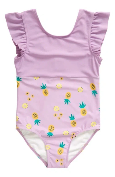 Tucker + Tate Kids' Flutter Sleeve One-piece Swimsuit In Purple Lupine Pineapples