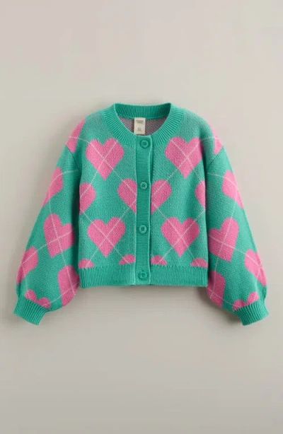 Tucker + Tate Kids' Heart Argyle Cotton Blend Jacquard Cardigan In Green