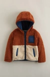 Tucker + Tate Kids' High Pile Fleece Hooded Jacket In Brown