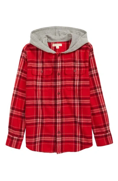 Tucker + Tate Kids' Hooded Flannel Button-up Shirt In Red Pepper Explorer Plaid