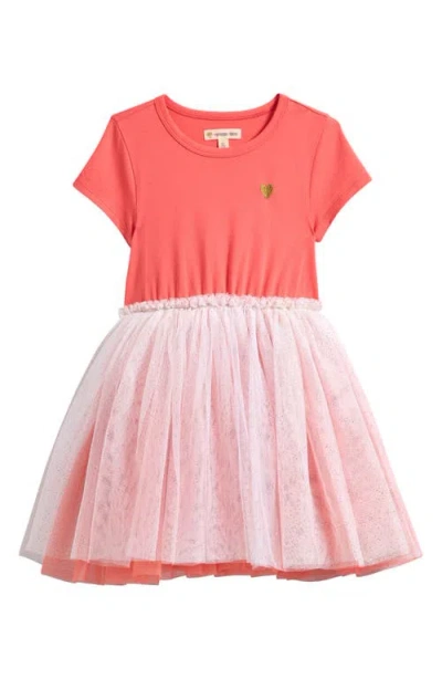 Tucker + Tate Kids' Jersey & Mesh Tutu Dress In Coral Sugar- Gold Heart
