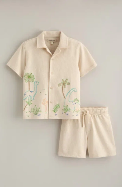 Tucker + Tate Kids' Knit Button-up Shirt & Shorts Set In Neutral