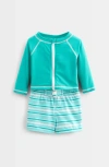 Tucker + Tate Kids' Long Sleeve Rashguard & Swim Trunks Set In Green Aquamarine Mix Stripe