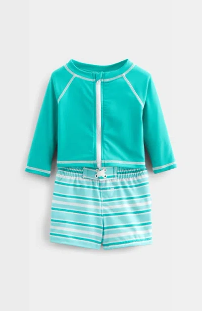 Tucker + Tate Babies'  Kids' Long Sleeve Rashguard & Swim Trunks Set In Green Aquamarine Mix Stripe