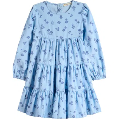 Tucker + Tate Kids' Long Sleeve Tiered Corduroy Dress In Blue Falls Avery Floral