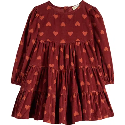 Tucker + Tate Kids' Long Sleeve Tiered Corduroy Dress In Red Ochre Aurora Hearts