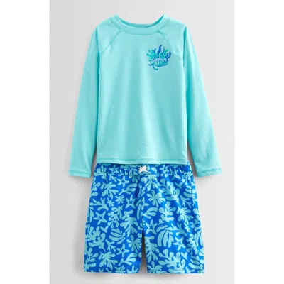 Tucker + Tate Kids' Long Sleeve Two-piece Rashguard Swimsuit In Teal Scuba Groovy Coral