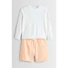 Tucker + Tate Kids' Long Sleeve Two-piece Rashguard Swimsuit In White- Orange Beach Doodles