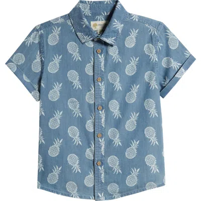 Tucker + Tate Kids' Pineapple Print Cotton Camp Shirt In Blue Wash Pineapple Toss