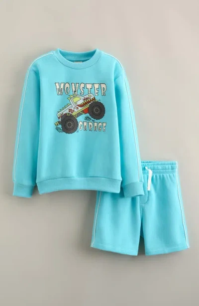 Tucker + Tate Kids' Piped Graphic Sweatshirt & Shorts Set In Blue