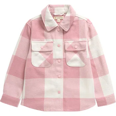 Tucker + Tate Kids' Plaid Fleece Snap-up Shacket In Pink- Ivory Buffalo Plaid